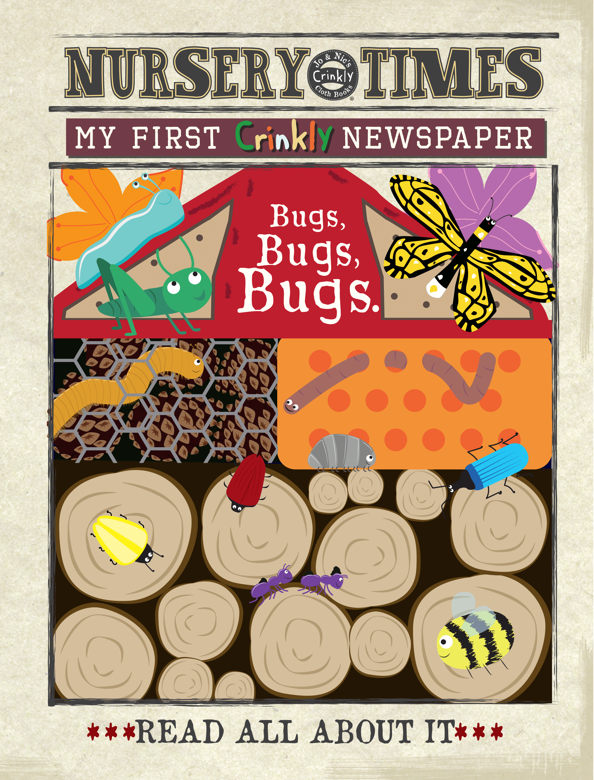 Crinkly Cloth Newspaper - Bugs, Bugs, Bugs