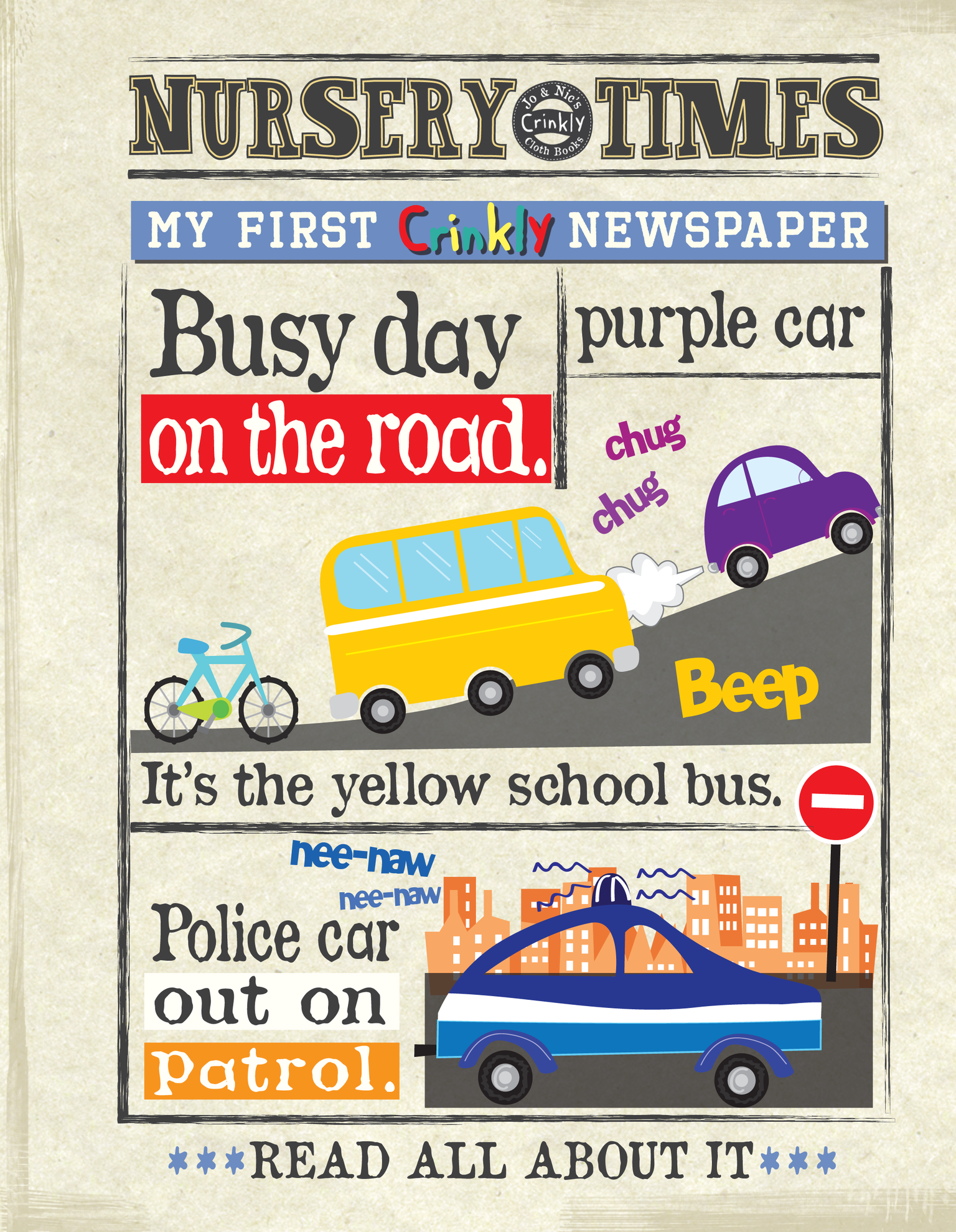 Crinkly Cloth Newspaper - Busy Day on the Road