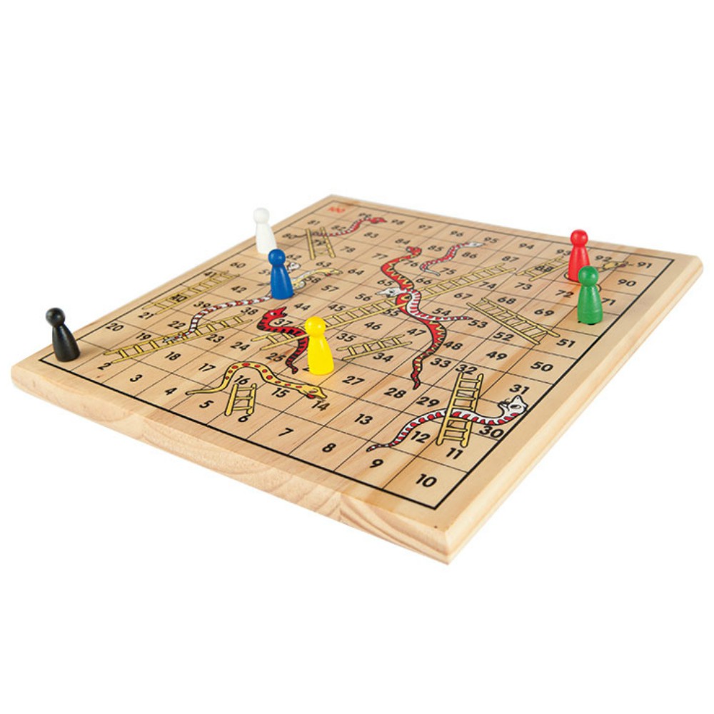 Wooden Snakes & Ladders Board Game