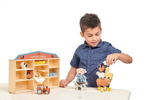 Wooden Farmyard Animals & Shelf Set